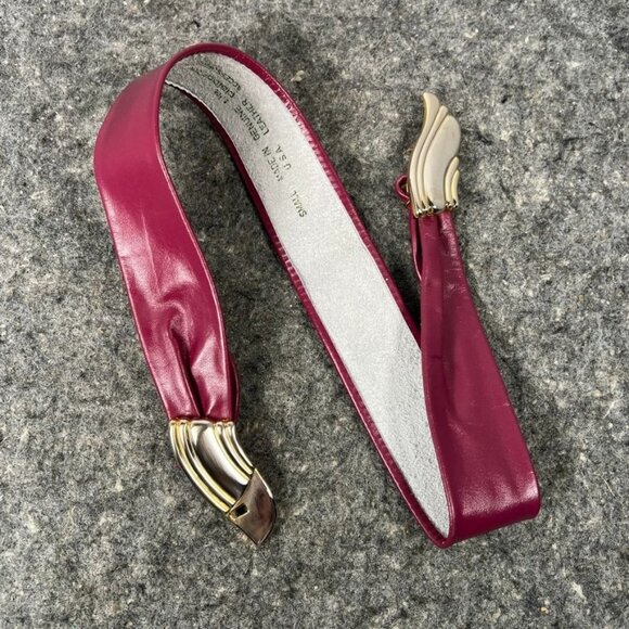 VTG 80's Liz Claiborne Deep Magenta Leather Belt w/ Gold Tone Buckle SM USA - Picture 8 of 15